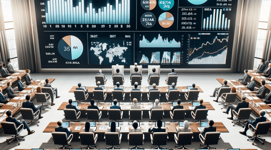 DALL·E 2023 10 16 21.43.18 Photo of a grand conference room where a diverse group of investors and analysts are gathered around a large screen displaying graphs and charts. The min - Unlocking the EV/EBITDA Ratio: Detailed Examination for Investors -%sitename%