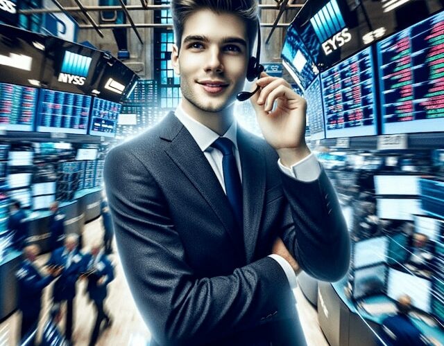 DALL·E 2023 10 14 19.31.38 Photo depiction of a young confident stock broker amidst the dynamic atmosphere of the New York Stock Exchange. The background is a blur of traders min - Life and Times of a Buy-Side Equity Analyst -%sitename%