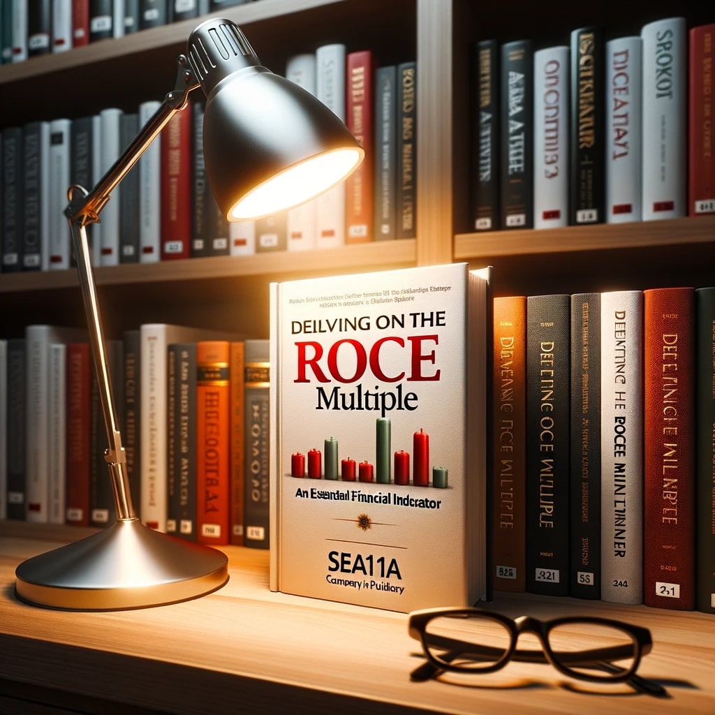 DALL·E 2023 10 16 16.22.24 Photo of a library with financial books lined up on wooden shelves. A spotlight focuses on one book titled Delving into the ROCE Multiple An Essenti - Unravelling The Power Of ROCE Multiple: A Guide For Equity Investors -%sitename%